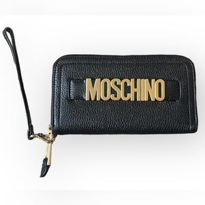 Moschino Pebbled Leather Logo Wallet, Black